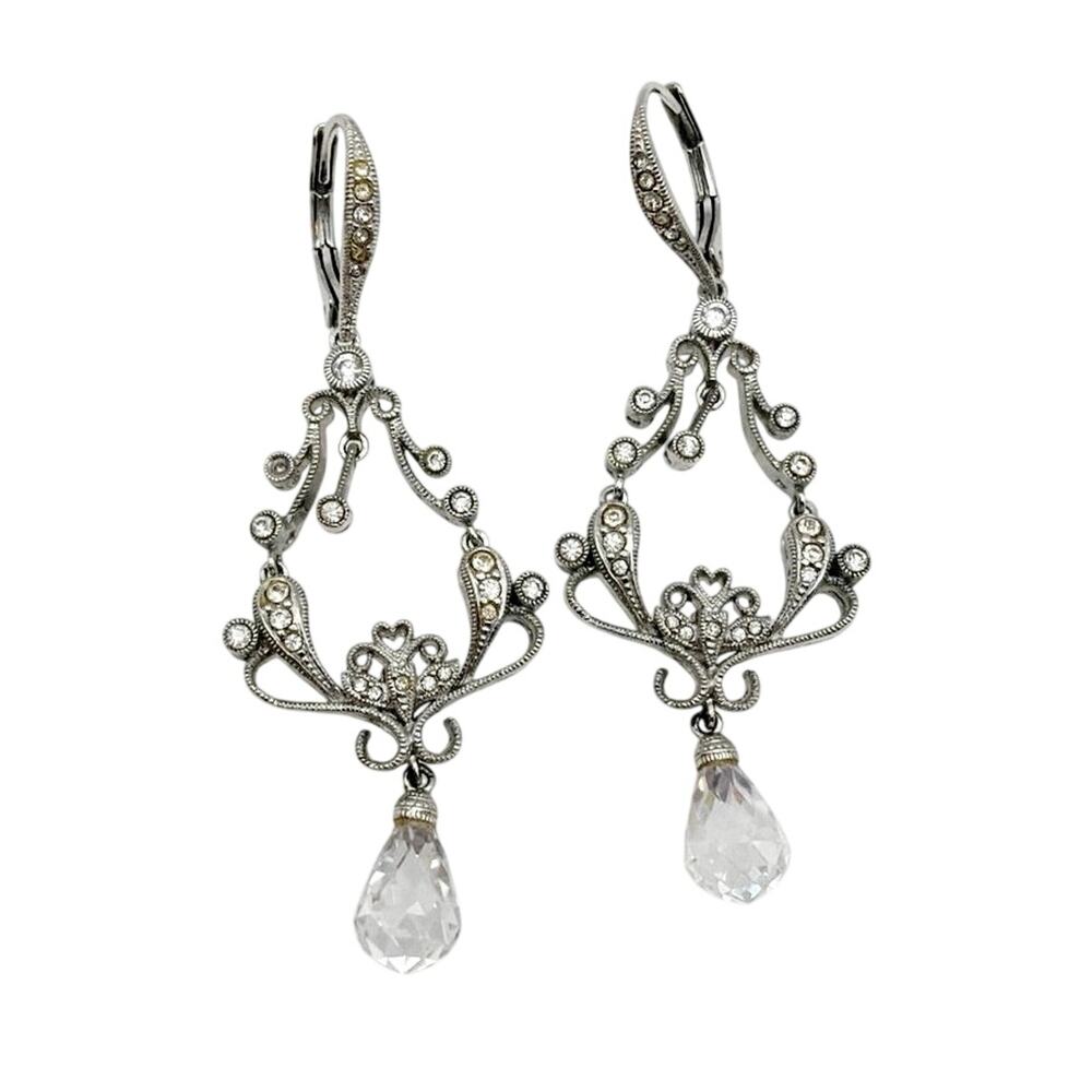 Vintage Drop Silver Tone and Crystals Earrings